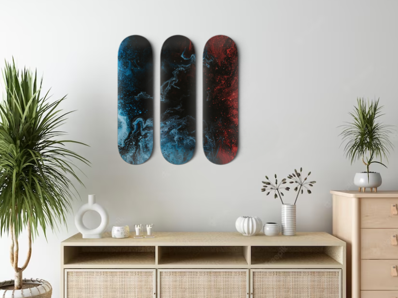 Amber Cobalt Collision - Skateboard Wall Art